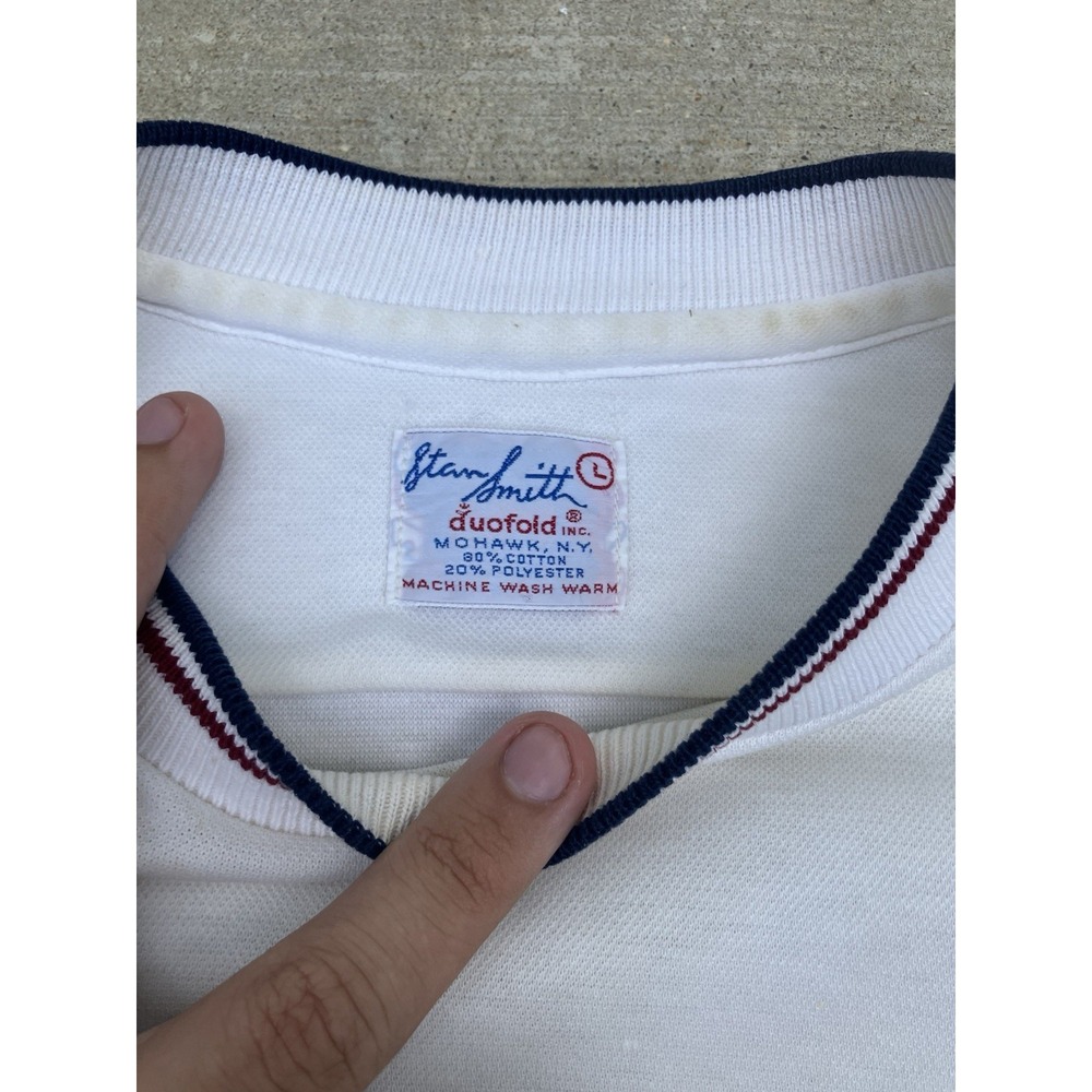 Vintage 70's Stan Smith Duofold White Tennis Polo Shirt Size Large Made In USA - Picture 7 of 11